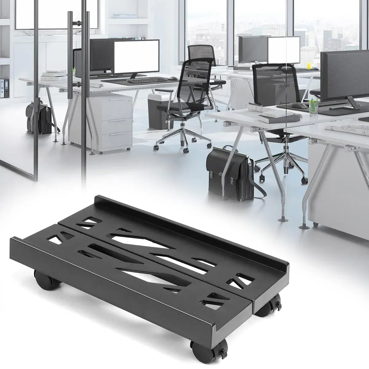 Computer Host Telescopic Bracket Base Chassis Tray Pulley Heightening Rack - Black