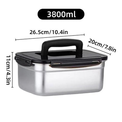 Square 304 Stainless Steel Crisper Box with Lid Large Capacity Lunch Box Storage