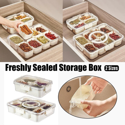 Food Grade Airtight Storage Box Portable Multi-compartment Seasoning Container - Large