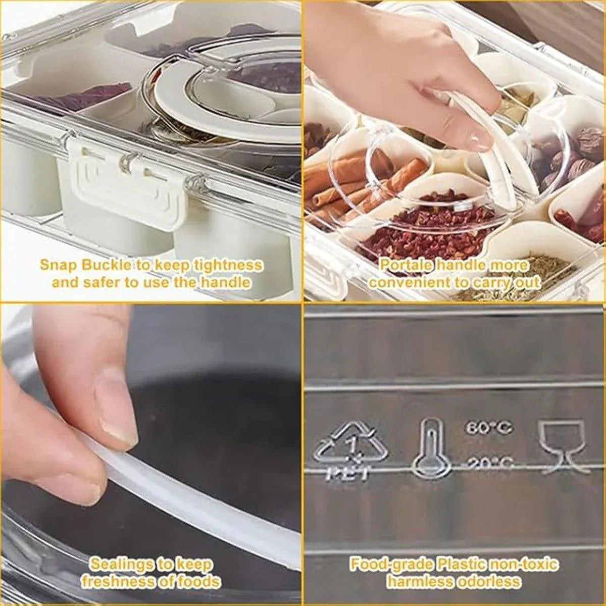 Food Grade Airtight Storage Box Portable Multi-compartment Seasoning Container - Large