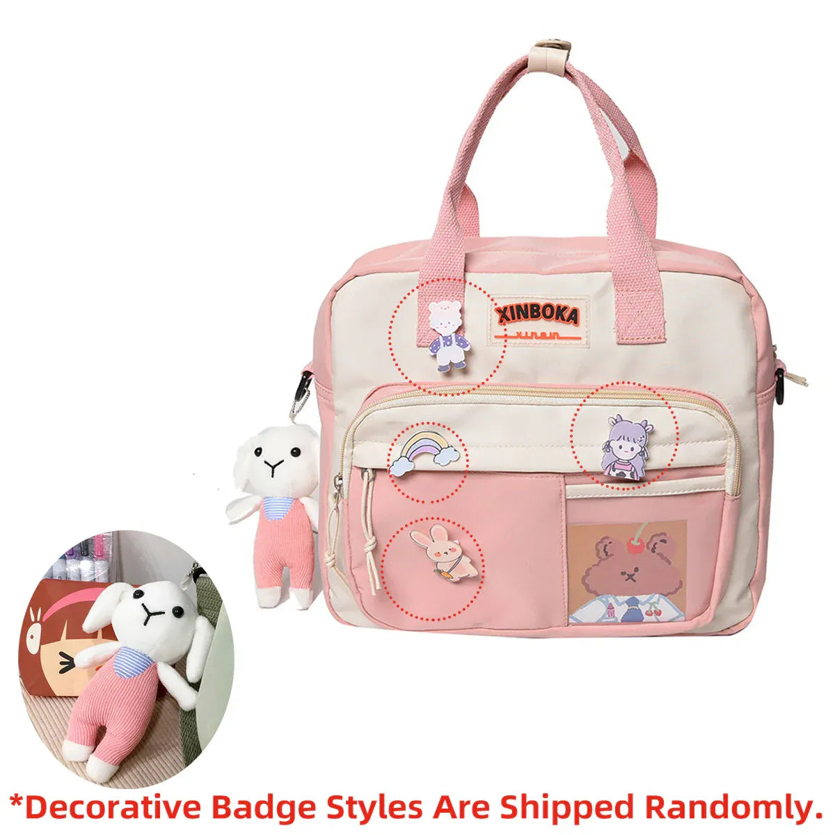 Kawaii Crossbody School Bag for Girls Large Capacity Kawaii Bag With Kawaii Pin