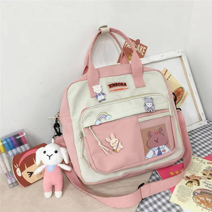 Kawaii Crossbody School Bag for Girls Large Capacity Kawaii Bag With Kawaii Pin
