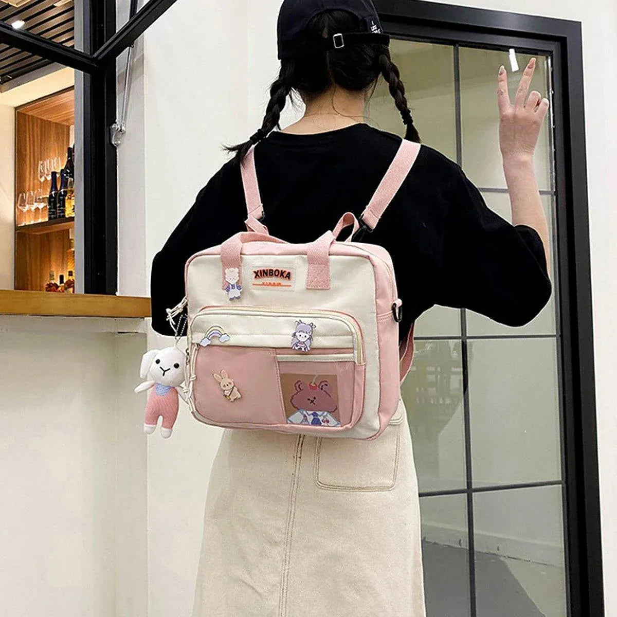 Kawaii Crossbody School Bag for Girls Large Capacity Kawaii Bag With Kawaii Pin