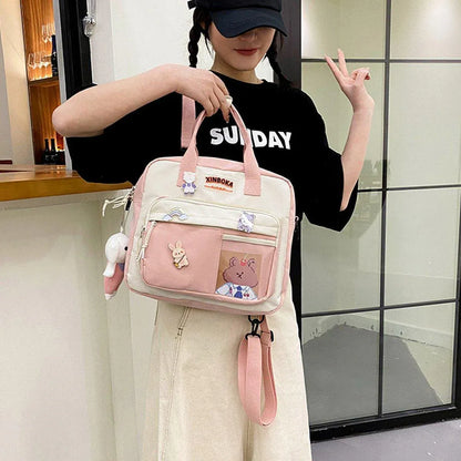 Kawaii Crossbody School Bag for Girls Large Capacity Kawaii Bag With Kawaii Pin