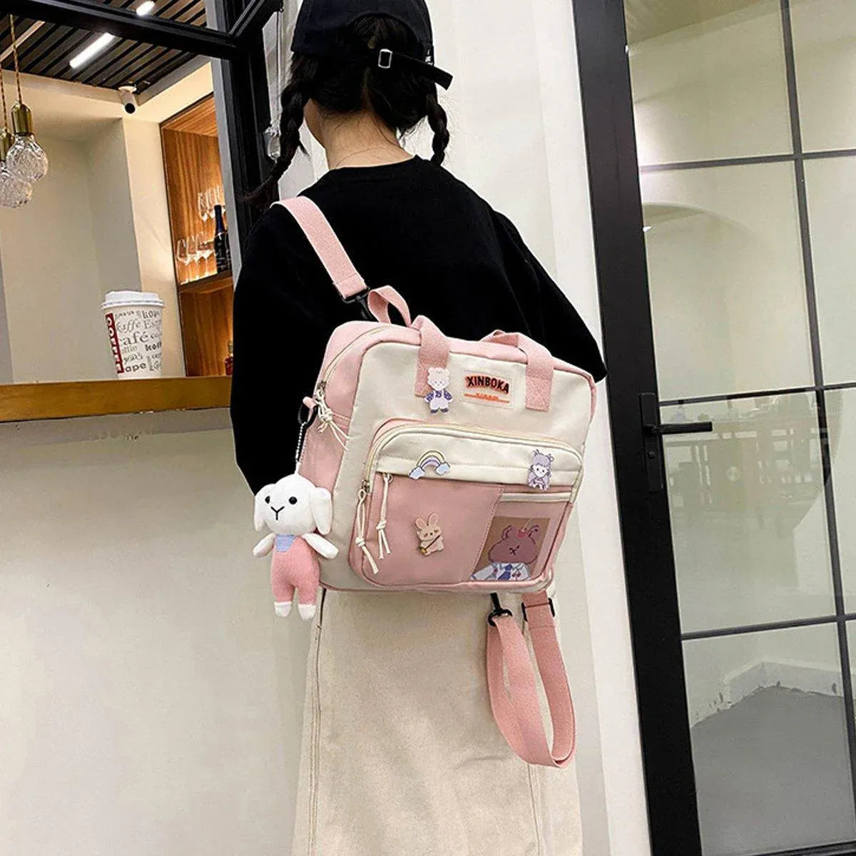 Kawaii Crossbody School Bag for Girls Large Capacity Kawaii Bag With Kawaii Pin