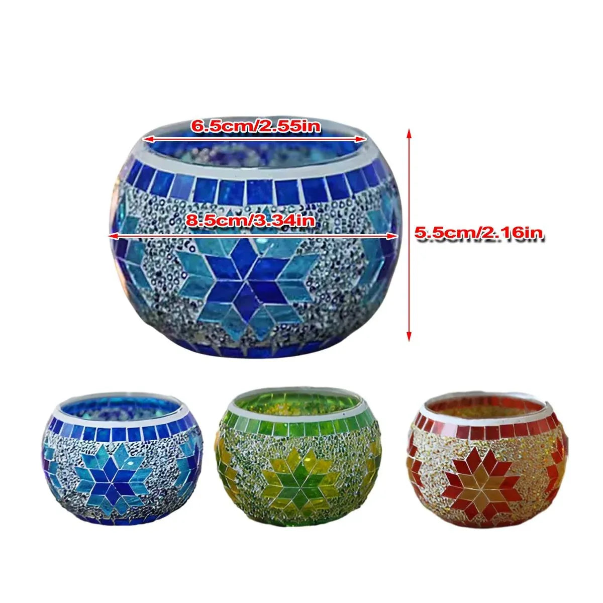 2Pcs European Style Colourful Mosaic Glass Candle Holder Cup Tabletop Decor - Green