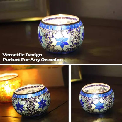 2Pcs European Style Colourful Mosaic Glass Candle Holder Cup Tabletop Decor - Green