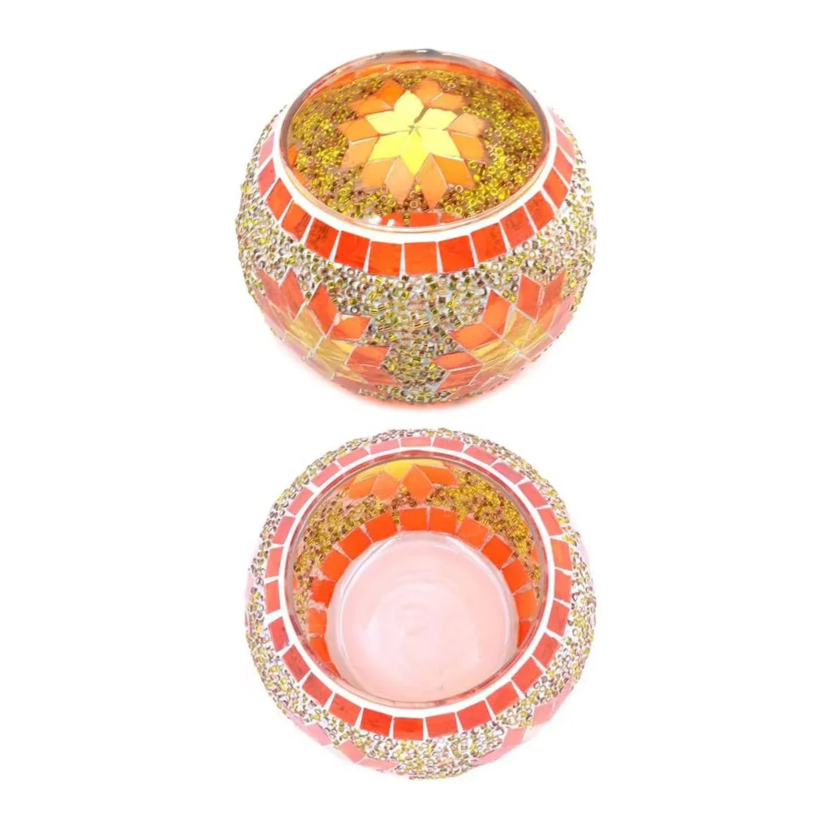 2Pcs European Style Colourful Mosaic Glass Candle Holder Cup Tabletop Decor - Green