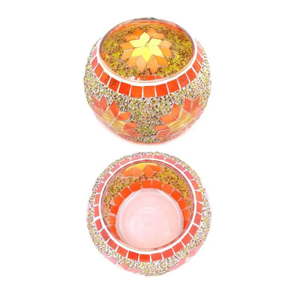 2Pcs European Style Colourful Mosaic Glass Candle Holder Cup Tabletop Decor - Green