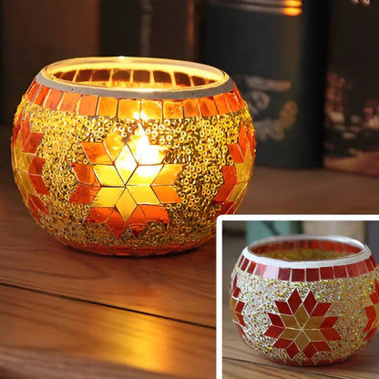 2Pcs European Style Colourful Mosaic Glass Candle Holder Cup Tabletop Decor - Green