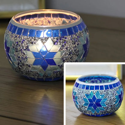 2Pcs European Style Colourful Mosaic Glass Candle Holder Cup Tabletop Decor - Green