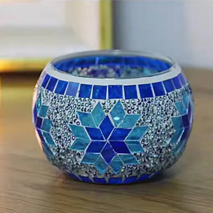2Pcs European Style Colourful Mosaic Glass Candle Holder Cup Tabletop Decor - Green