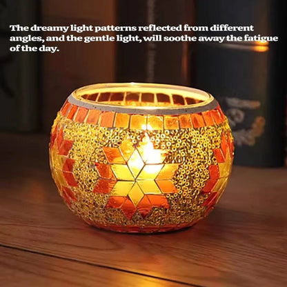 2Pcs European Style Colourful Mosaic Glass Candle Holder Cup Tabletop Decor - Green