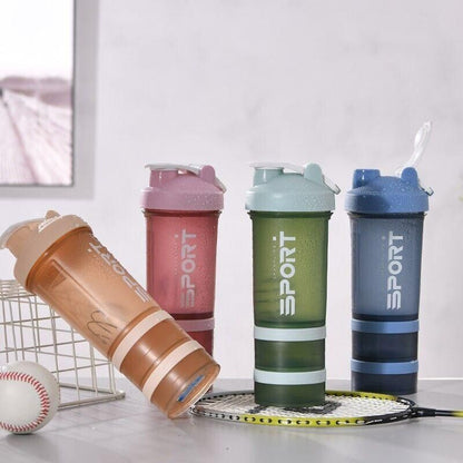 Powder Milkshake Drink Cup Sport Water Bottle 500Ml 3 Tier Protein Shaker Pill - Green