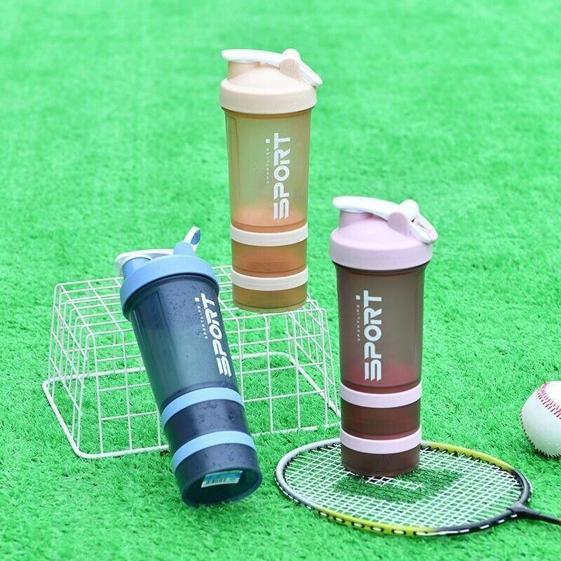 Powder Milkshake Drink Cup Sport Water Bottle 500Ml 3 Tier Protein Shaker Pill - Green