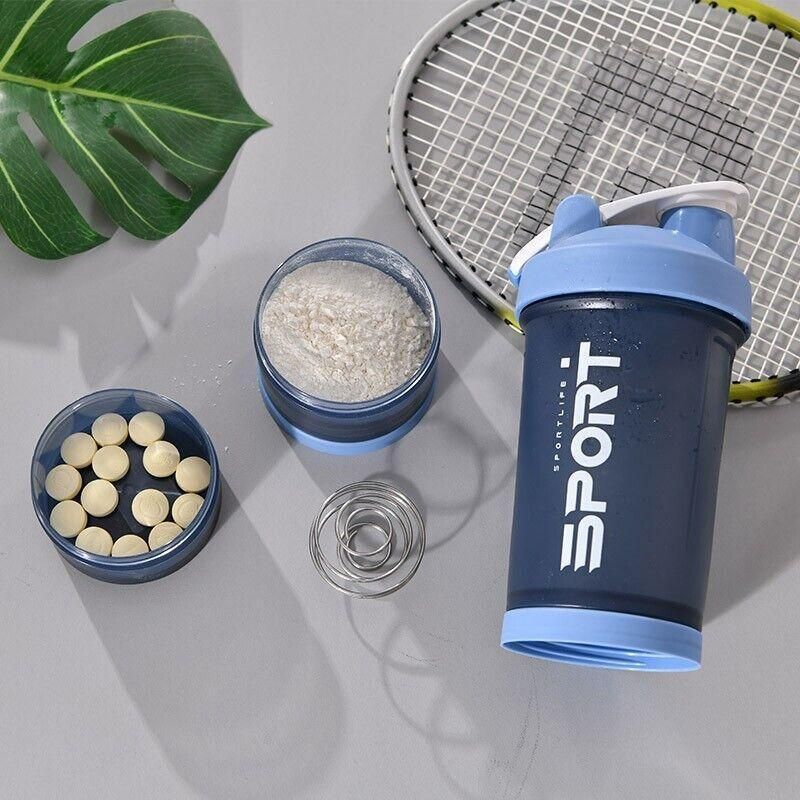 Powder Milkshake Drink Cup Sport Water Bottle 500Ml 3 Tier Protein Shaker Pill - Green