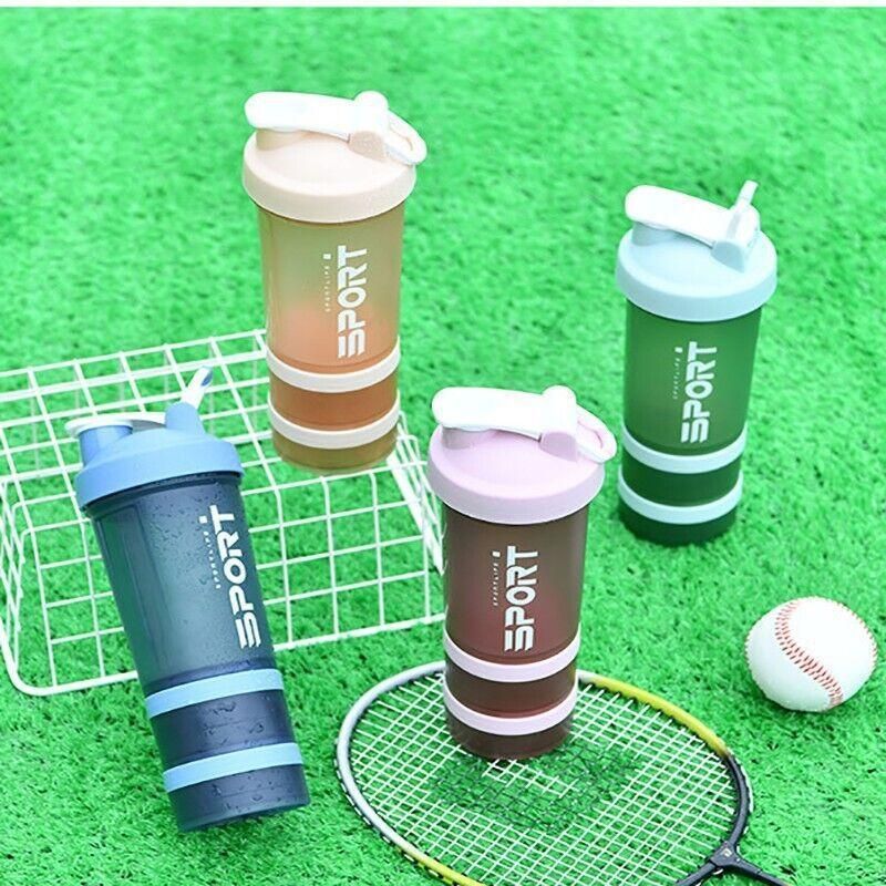 Powder Milkshake Drink Cup Sport Water Bottle 500Ml 3 Tier Protein Shaker Pill - Green