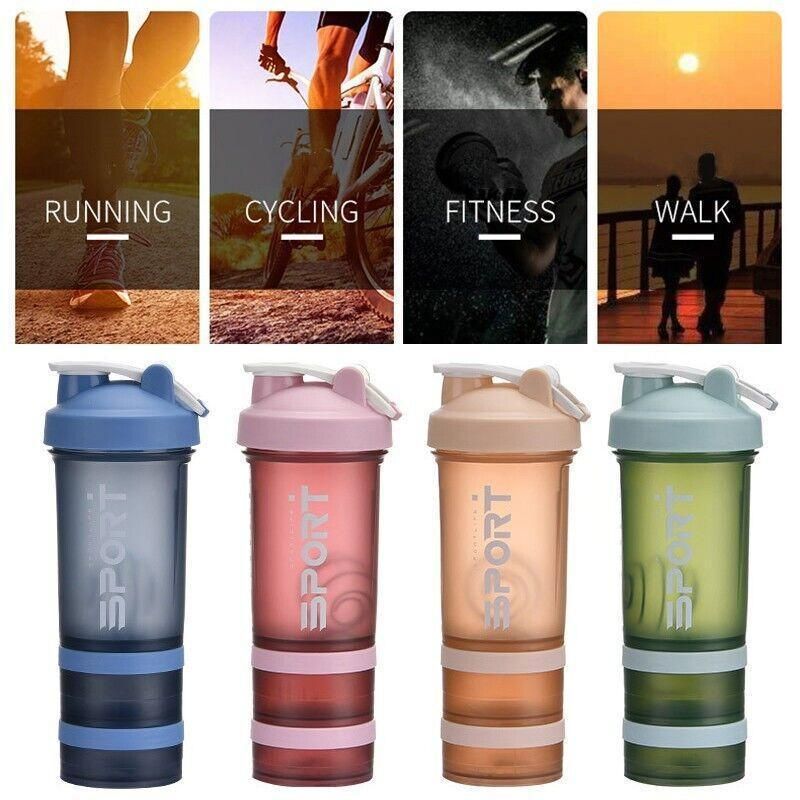 Powder Milkshake Drink Cup Sport Water Bottle 500Ml 3 Tier Protein Shaker Pill - Green
