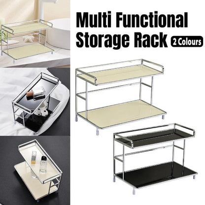 Kitchen Bathroom Desktop Storage Rack Water Cup Holder Cosmetic Iron Shelf - Black