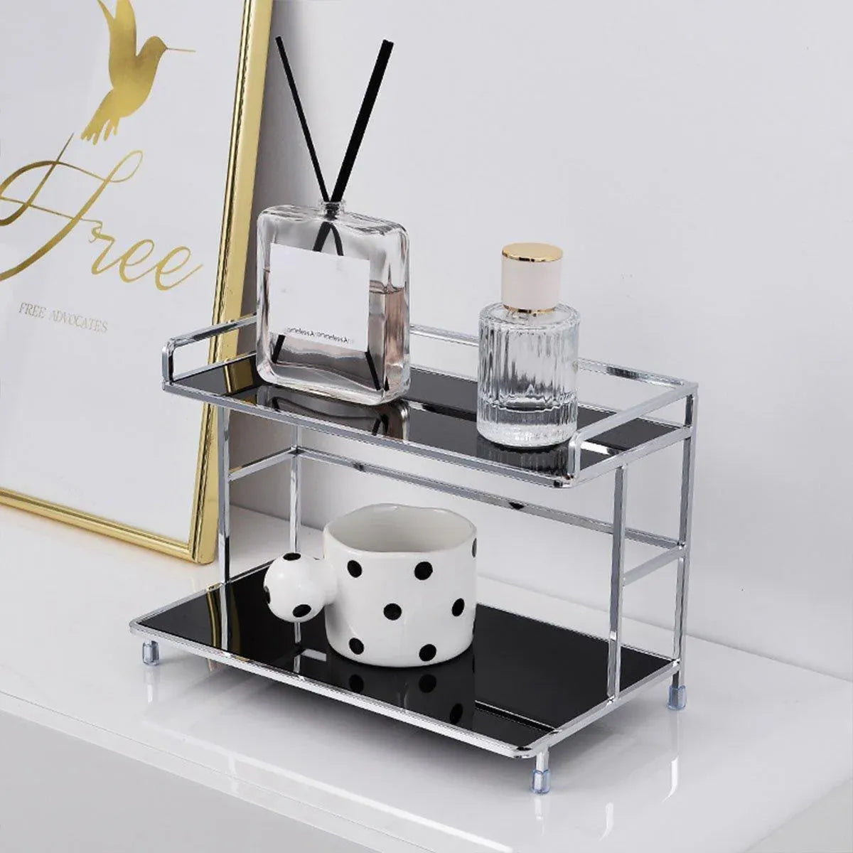 Kitchen Bathroom Desktop Storage Rack Water Cup Holder Cosmetic Iron Shelf - Black