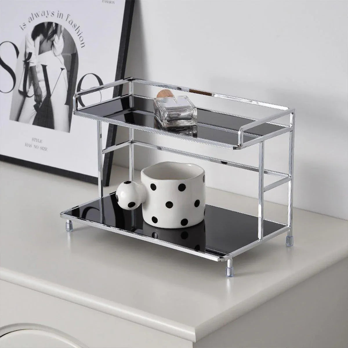 Kitchen Bathroom Desktop Storage Rack Water Cup Holder Cosmetic Iron Shelf - Black