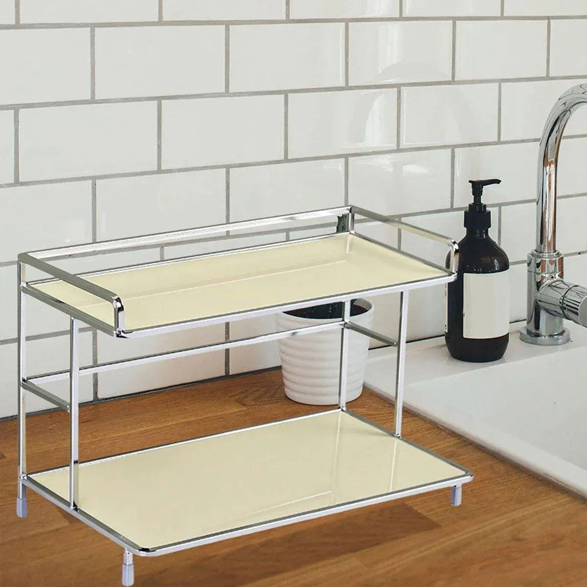 Kitchen Bathroom Desktop Storage Rack Water Cup Holder Cosmetic Iron Shelf - Black