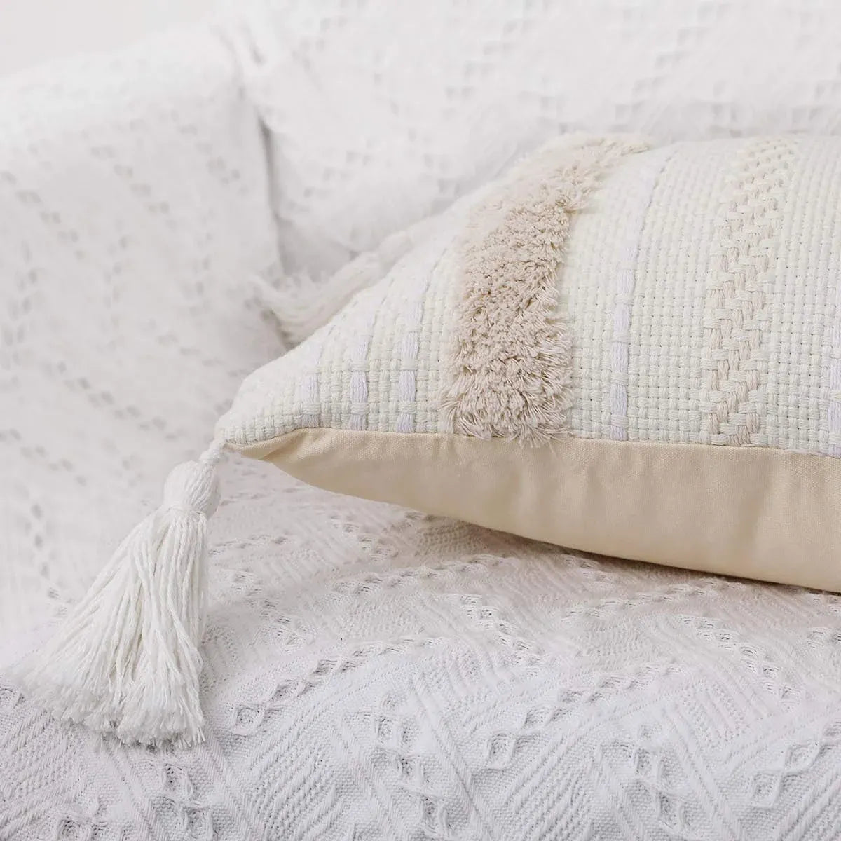Bohemian Woven Pillow Cushion Waist Support Beige Decorative Sofa Throw Pillow
