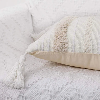 Bohemian Woven Pillow Cushion Waist Support Beige Decorative Sofa Throw Pillow