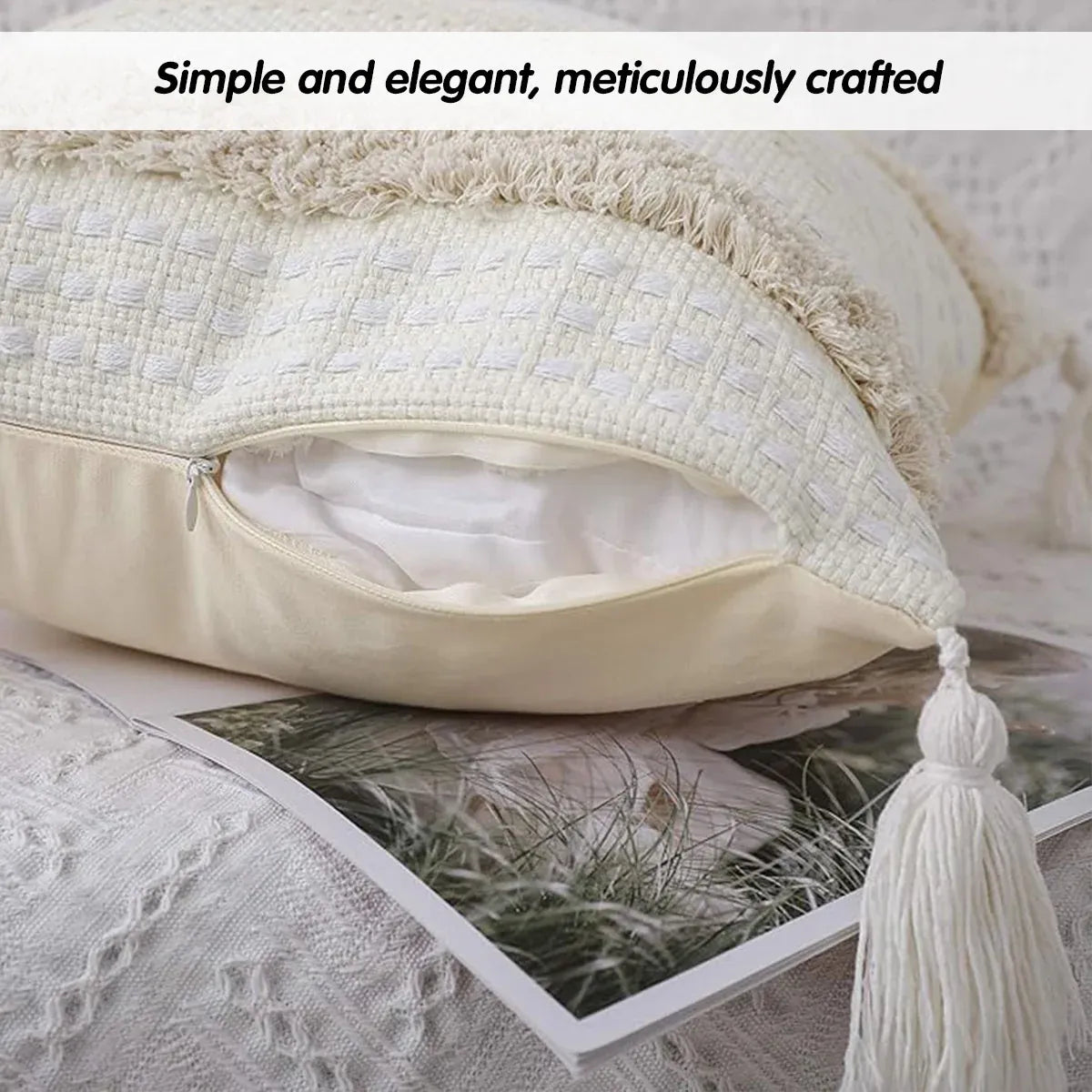 Bohemian Woven Pillow Cushion Waist Support Beige Decorative Sofa Throw Pillow
