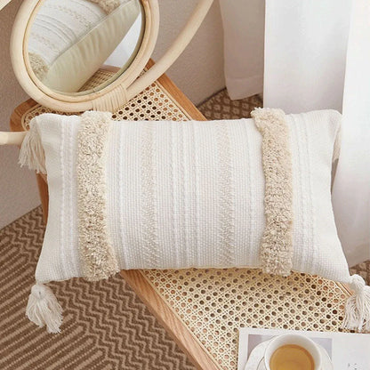 Bohemian Woven Pillow Cushion Waist Support Beige Decorative Sofa Throw Pillow