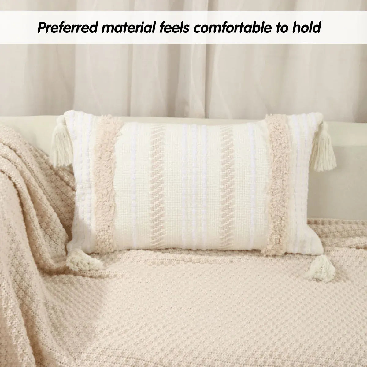 Bohemian Woven Pillow Cushion Waist Support Beige Decorative Sofa Throw Pillow