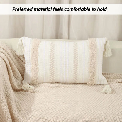 Bohemian Woven Pillow Cushion Waist Support Beige Decorative Sofa Throw Pillow