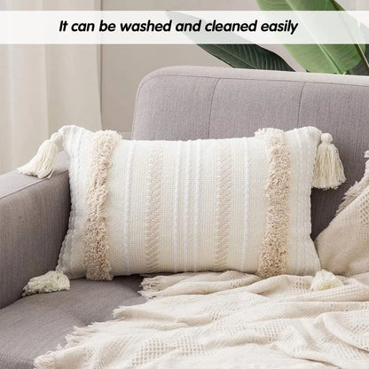 Bohemian Woven Pillow Cushion Waist Support Beige Decorative Sofa Throw Pillow
