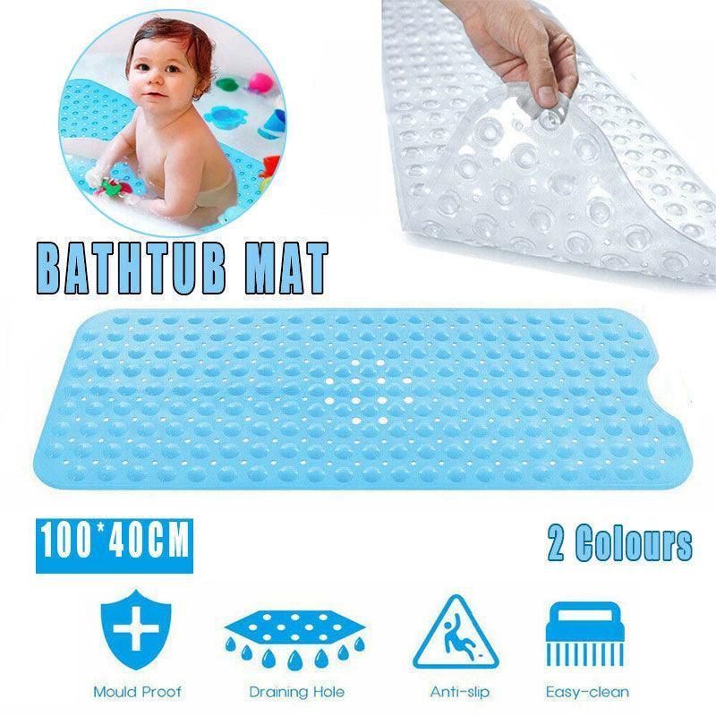 Non Slip Shower Mat for Bathtub Floor with Suction Cups 100x40cm - Blue