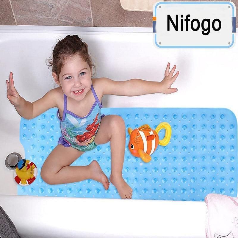 Non Slip Shower Mat for Bathtub Floor with Suction Cups 100x40cm - Blue