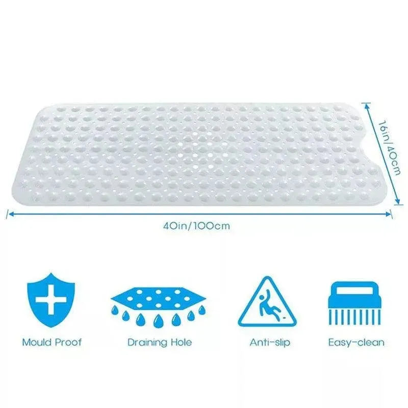 Non Slip Shower Mat for Bathtub Floor with Suction Cups 100x40cm - Blue