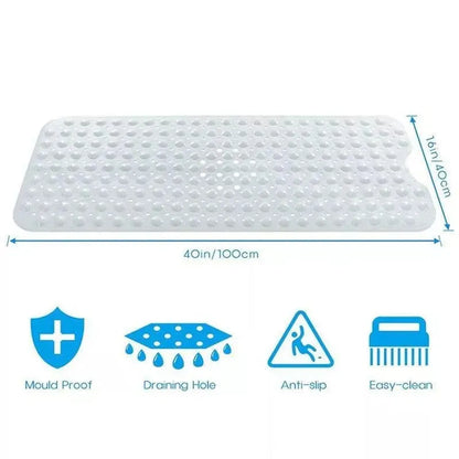 Non Slip Shower Mat for Bathtub Floor with Suction Cups 100x40cm - Blue