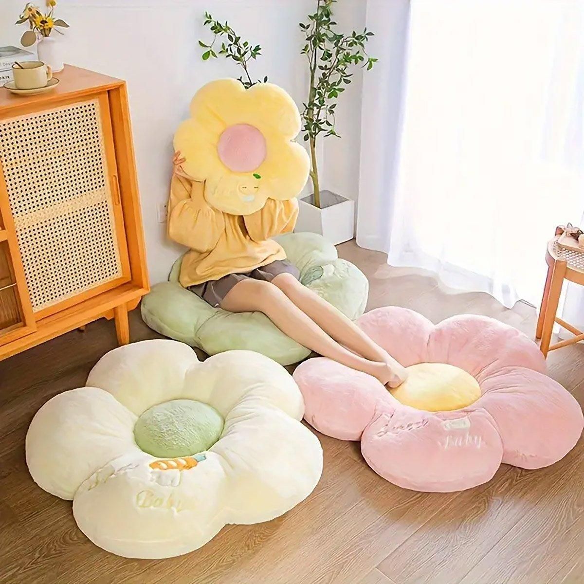 Cute Sunflower Floor Cushion Soft Chair Pad Summer Office Student Seat Pillow - Green