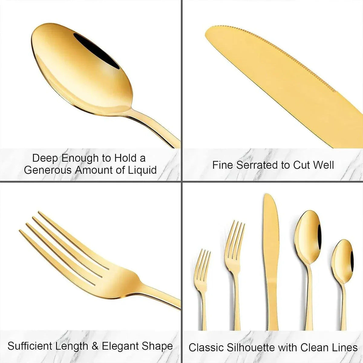 20/40pcs Stainless Steel Cutlery Set Knife Fork Spoon Western Hotel Tableware - Golden-20pcs