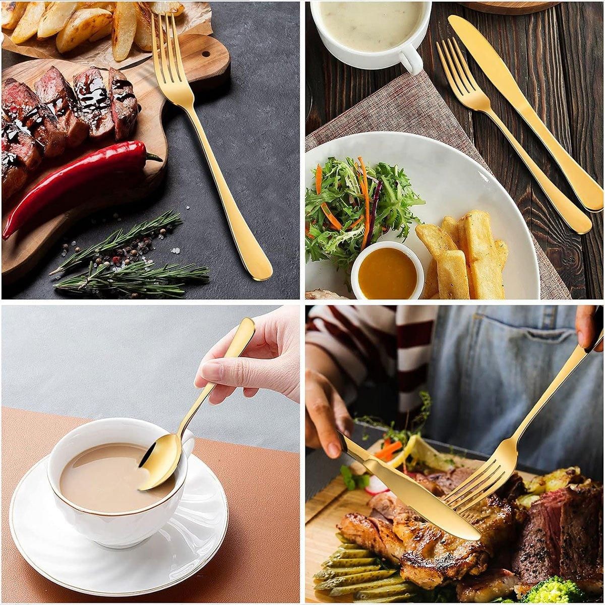 20/40pcs Stainless Steel Cutlery Set Knife Fork Spoon Western Hotel Tableware - Golden-20pcs