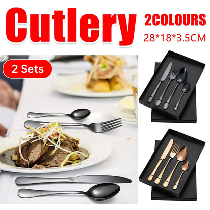8-Piece Stainless Steel Cutlery Set - 2 Sets of Knife Fork Dinner Spoon Teaspoon - Rose Gold