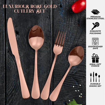 8-Piece Stainless Steel Cutlery Set - 2 Sets of Knife Fork Dinner Spoon Teaspoon - Rose Gold