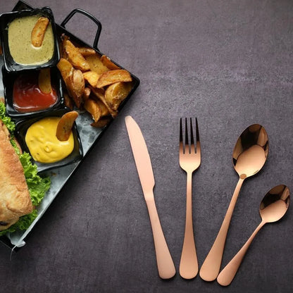 8-Piece Stainless Steel Cutlery Set - 2 Sets of Knife Fork Dinner Spoon Teaspoon - Rose Gold