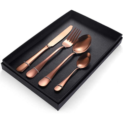 8-Piece Stainless Steel Cutlery Set - 2 Sets of Knife Fork Dinner Spoon Teaspoon - Rose Gold