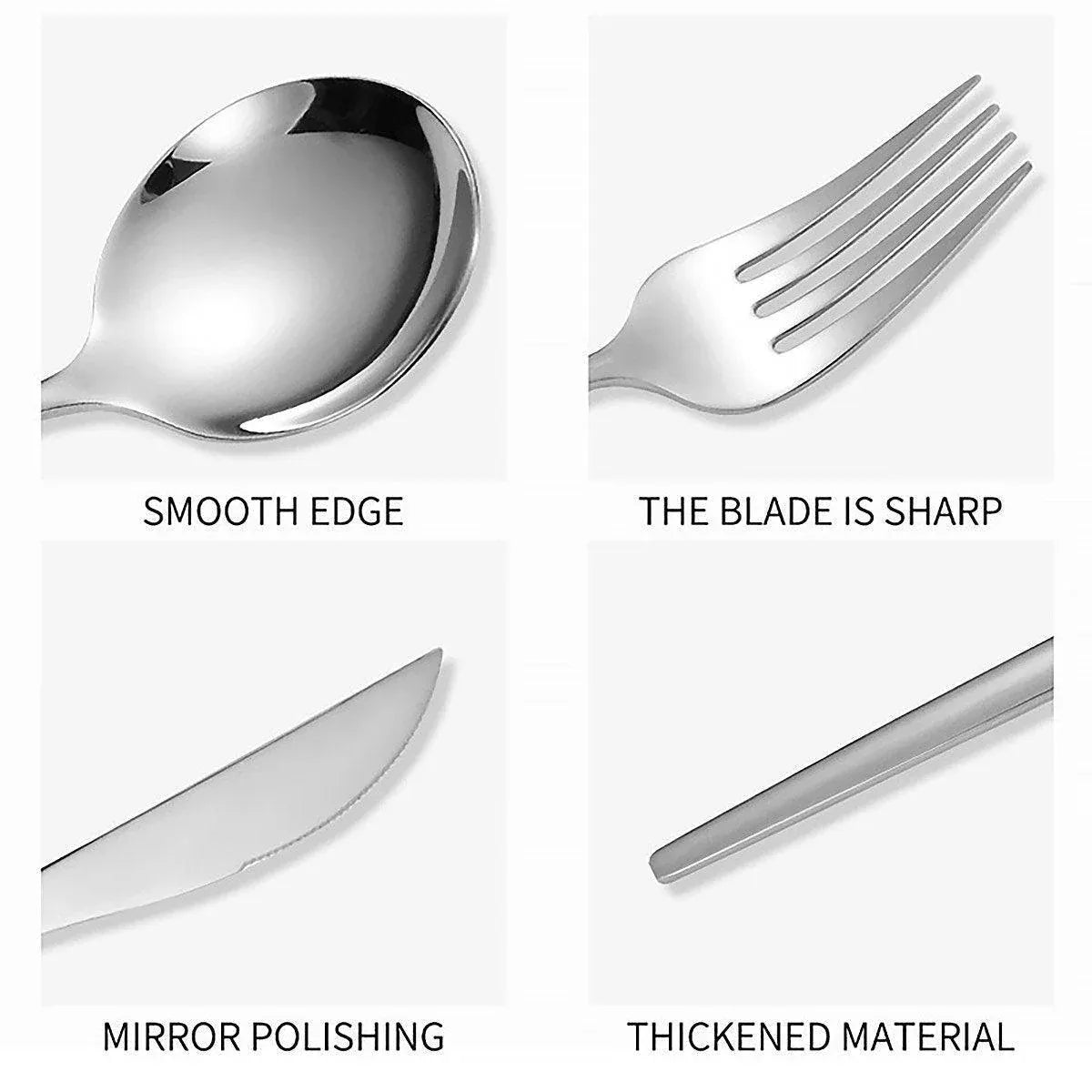 24PCS Stainless Steel Cutlery Set Knife Fork Spoon Set Durable Flatware Dining - Silver shelf set