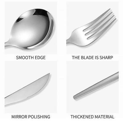 24PCS Stainless Steel Cutlery Set Knife Fork Spoon Set Durable Flatware Dining - Silver shelf set