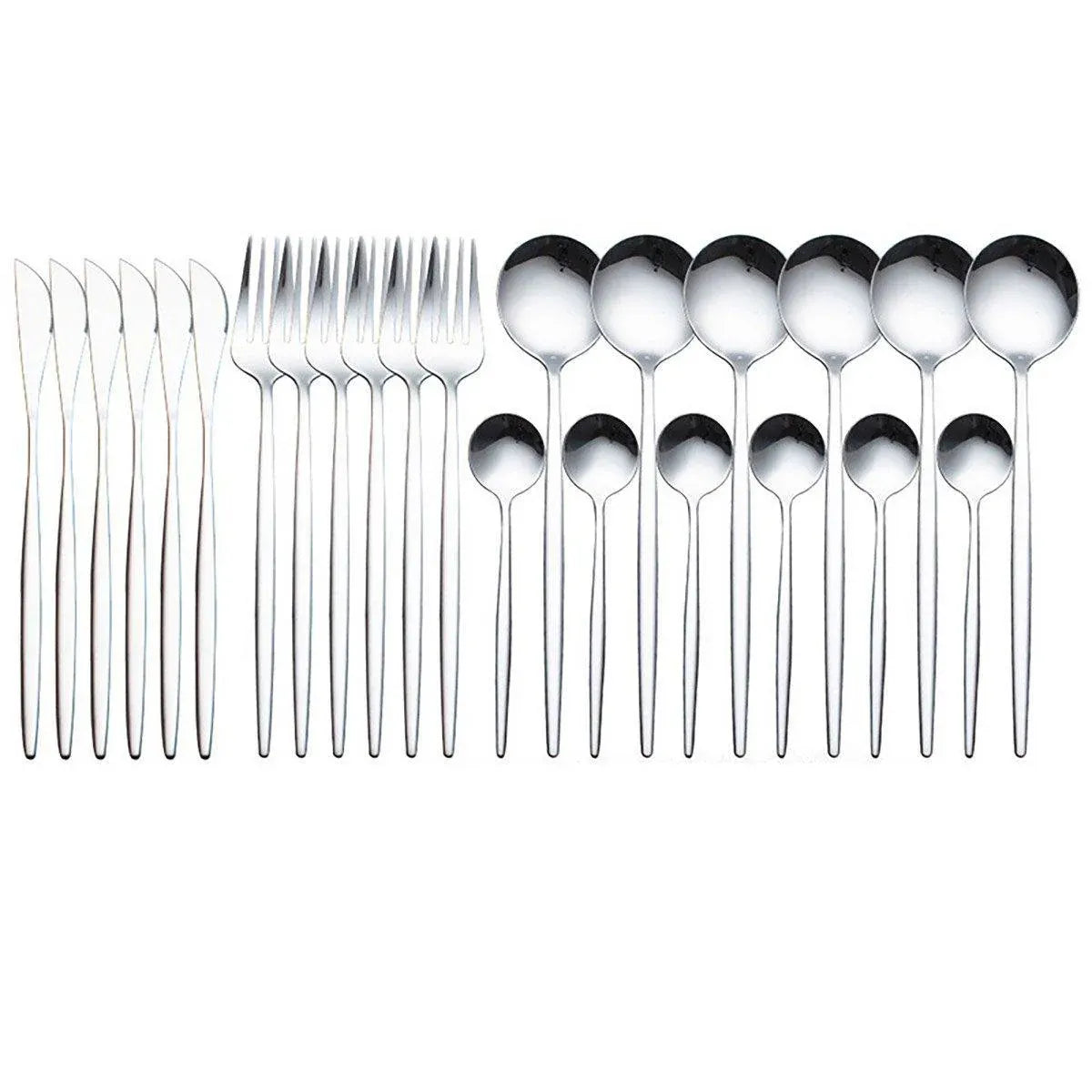 24PCS Stainless Steel Cutlery Set Knife Fork Spoon Set Durable Flatware Dining - Silver shelf set