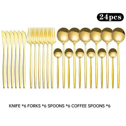 24PCS Stainless Steel Cutlery Set Knife Fork Spoon Set Durable Flatware Dining - Silver shelf set