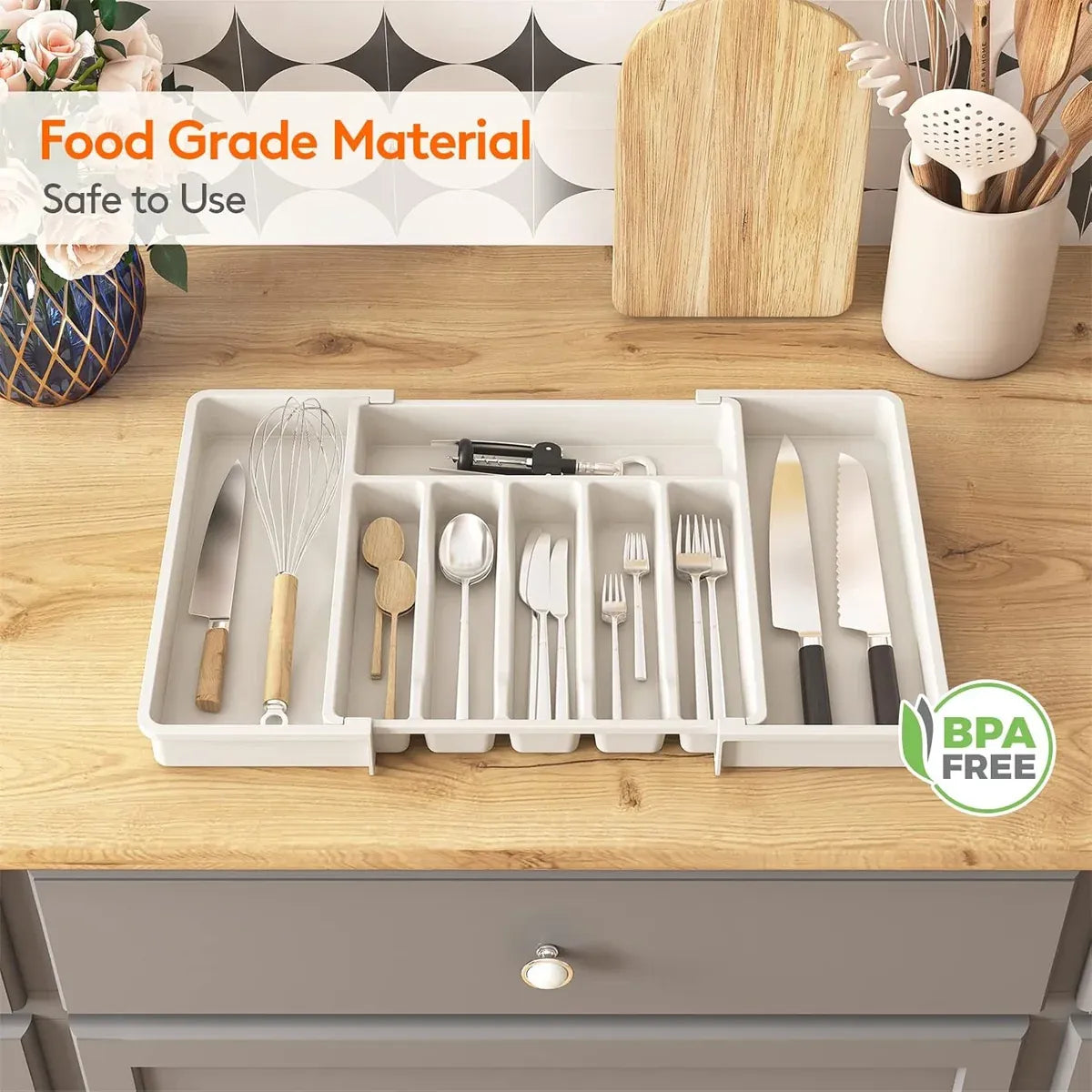 Portable Tableware Storage Box Telescopic Household Storage Tray Organizer