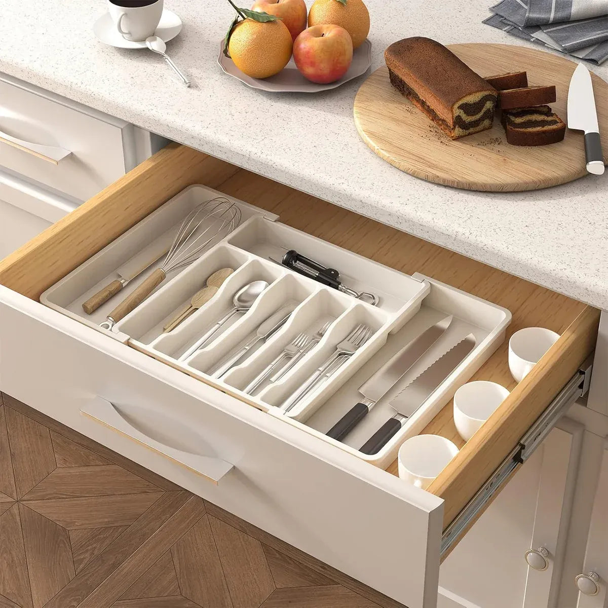 Portable Tableware Storage Box Telescopic Household Storage Tray Organizer